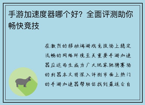 手游加速度器哪个好？全面评测助你畅快竞技